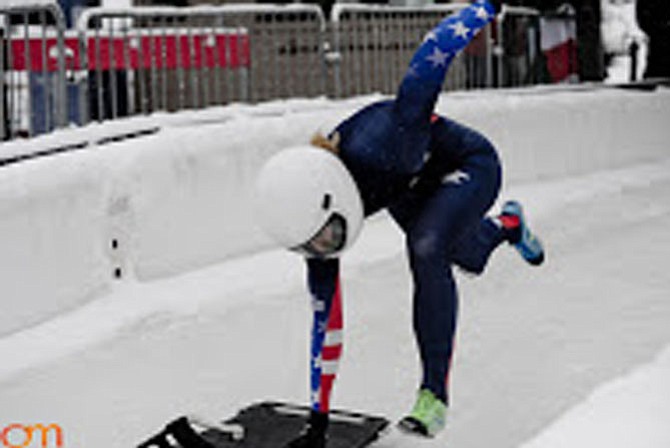 Veronica Day takes off on her sled in-training for 2018 Winter Olympics.
