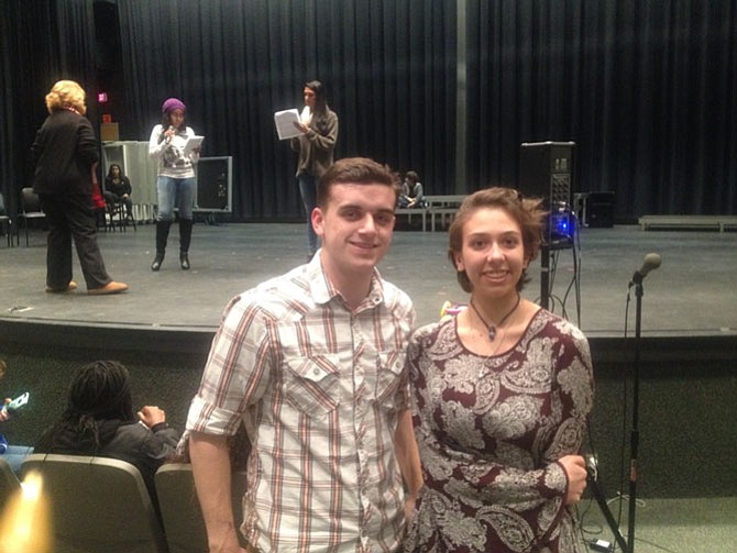 Reston SLHS senior Sean Danaher with junior Maddy Emmert, who is helping with the costumes in this production. SLHS is putting on its 11th winter cabaret show in January at the school.