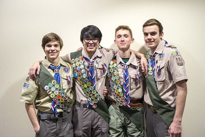 From left, New Eagle Scouts Cameron Farmer, Austin Allison, James Crowley and Tate Wilhelm.
