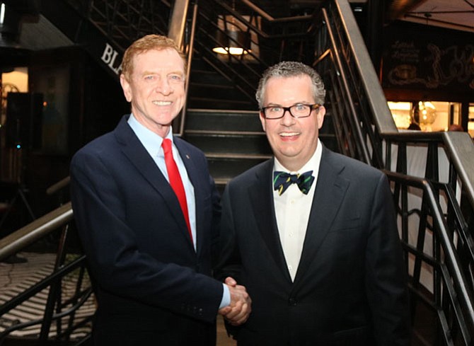 Alexandria Chamber of Commerce CEO Joe Haggerty, left, officially welcomes Grant Thornton’s Robert Shea as the 2016 board chair at the Chairman’s Community Reception Jan. 20 at Blackwall Hitch Restaurant.
