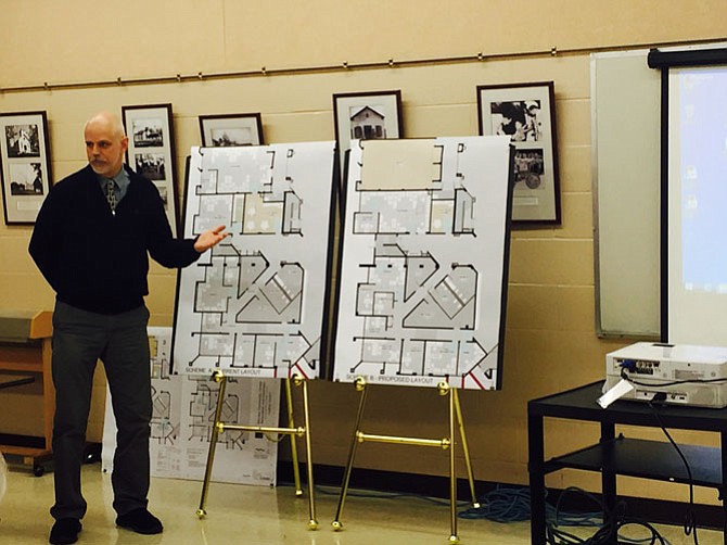 Dave Hallett, of the Lukmire Partnership, showed two design plans to the McLean Community Center’s Capital Facilities and Finance committees. One design plan saves Maffitt Hall.