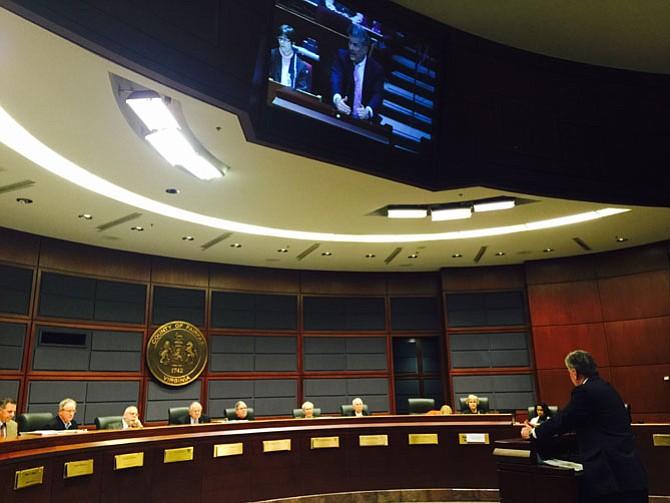 William Stefan testifies at the Fairfax Planning Commission on Thursday, Jan. 21 against a monopole near his Fairfax neighborhood. 
