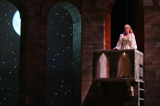 Balcony scene with Marie-Eve Munger (Juliet) in Virginia Opera and Opera Carolina co-production of “Romeo and Juliet.”
