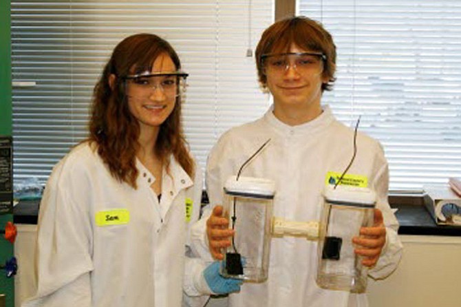 Chantilly High School juniors Chloe Ramich and Joey Clement completed their winning science fair project in the Noman M. Cole, Jr. Pollution Control Plant laboratory.
