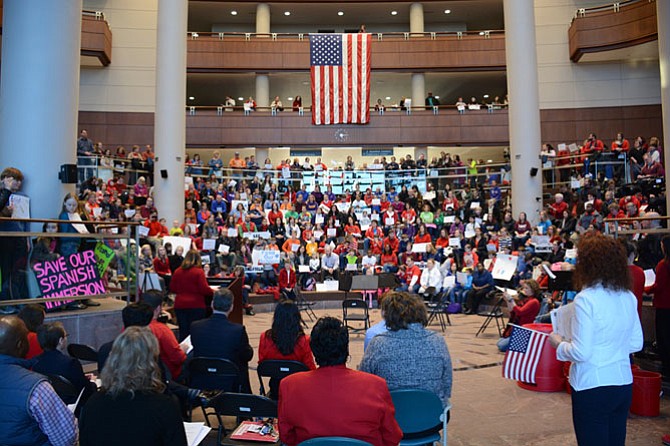 Hundreds of parents and community supporters turned out to spread the message “Invest in Kids” after an advertised Fairfax County budget announced Feb. 16 leaves the public schools system around $68 million short of its requested transfer.