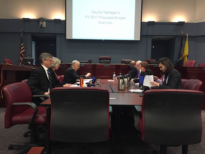 Staff and the Arlington County Board met on Feb. 18 to receive FY 2017 budget proposal.