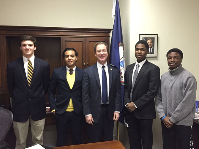 From left are Jonathan Tucker, Saad Salman-Nahi, Del. Paul Krizek, Jabari Resper and Cameron Colemen.
