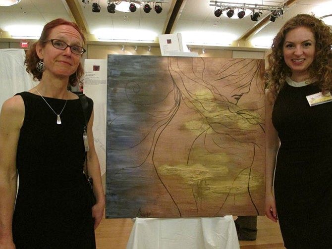 Fairfax artist Angelika Schäfer (left) with her work “Contemplating the Past,” which was purchased by former Our Daily Bread Board of Directors member Stephanie Rochel (right) at Our Daily Bread’s inaugural Artful Living event on May 1, 2015. 