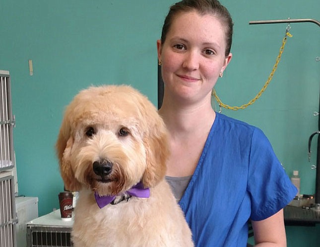 Elaine Lewis enjoyed giving this puppy his first haircut.
