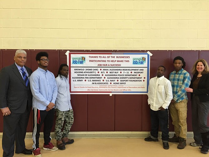 From left are William Chesley, deputy director of the Department of Recreation, Parks and Cultural Activities, with local residents Ryan Harris, D’Angelo Griffin, Devon Griffin, Juwan Daniels, and Mayor Allison Silberberg.
