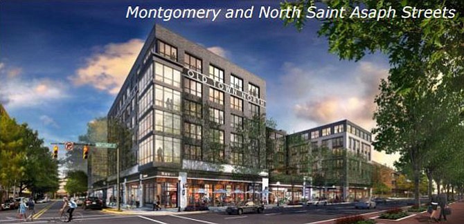 Concept rendering for view of the property from Montgomery and N. Saint Asaph streets.
