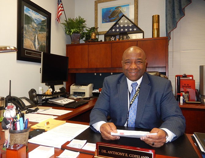 Westfield High Principal Anthony Copeland at his desk.