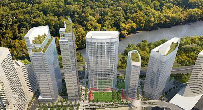 Concept rendering for the new Rosslyn Plaza along the waterfront.