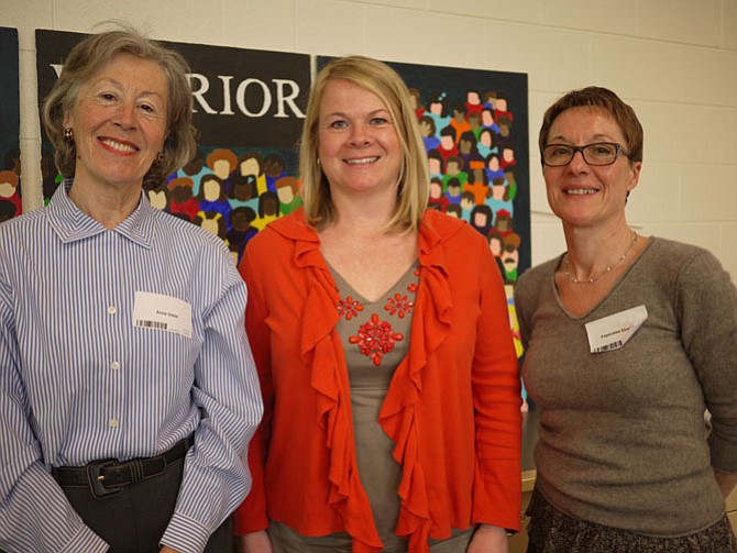 From left: Anne-Marie Daris, president of Arlington-Reims Sister City Association, with Katy Wheelock and Francoise Duvivier.
