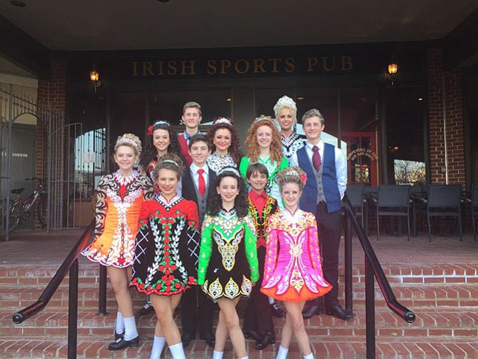 Students of the Boyle School of Irish Dance pose for a photo outside Ned Devine’s in Herndon. Twelve students from this Northern Virginia based school qualified to compete in the the 46th World Irish Dancing Championships at The Royal Concert Hall in Scotland.
