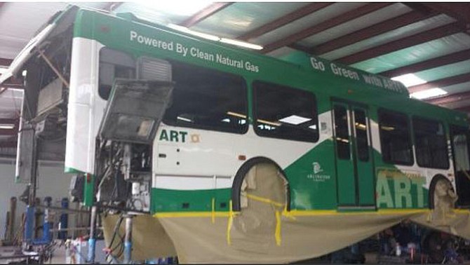 One of Arlington’s ART buses undergoing rehabilitation.