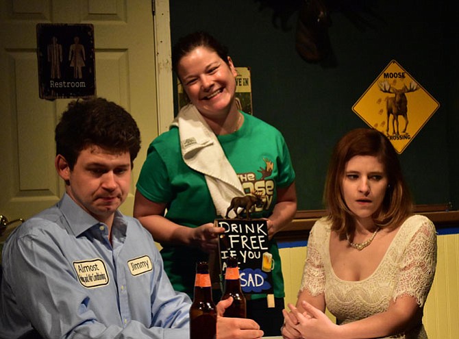 From left -- Jack Read as Jimmy, Julie Janson as the waitress and Elizabeth Floyd as Sandrine in the Providence Players production of the comedy “Almost, Maine.”
