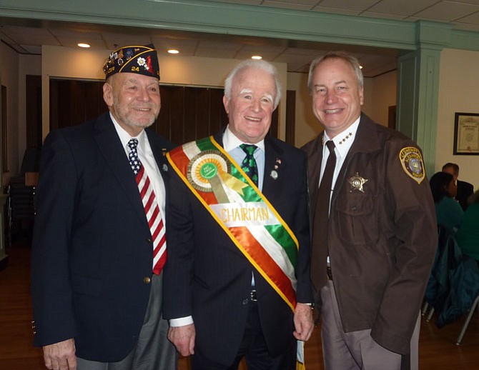Mike Conner, left, with Pat Troy and Sheriff Dana Lawhorne at a St. Patrick’s Day Parade breakfast.