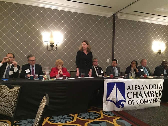 Mayor Allison Silberberg, flanked by City Council and local state legislators, at the 2016 Legislative Breakfast.
