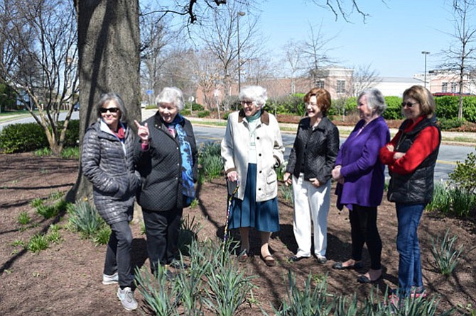 From left, Colette DiTullio, Joann Cochran, Edith Probus, Carol Saunders, Gerlinde Goode and Maria Raggambi -- Members of the Holly Hill Garden Club sharing stories from the past.  
