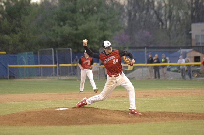 Herndon pitcher Antonio Menendez struck out 10 batters during a 2-0 win over South Lakes on April 2.