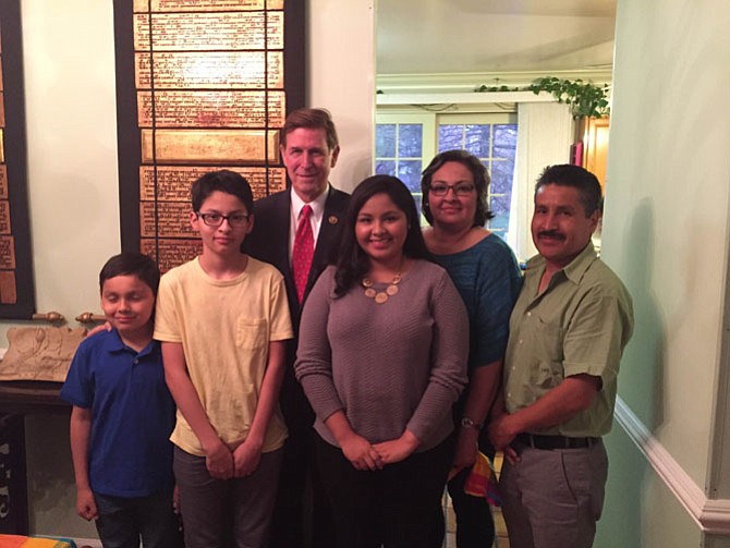 From left are Christian Pinto, Jerry Rodrigo Pinto, U.S. Rep. Don Beyer, Ambar Pinto, Elvira Pinto, and Jerry Pinto.
