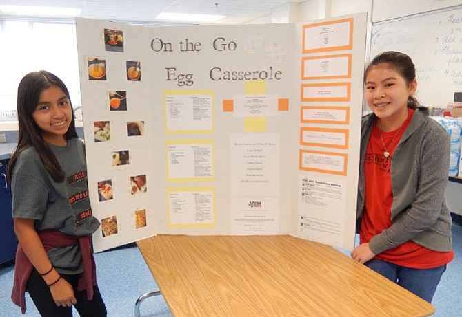 (From left) Miranda Cespedes and Tiffany Nguyen created a breakfast item.

