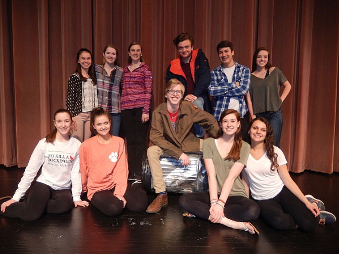 Townspeople and choreographers: Standing, from left, are Diana Witt, Morgan Perigard, Sarah Damers, Embrey Grimes, Zach Schwartz and Kaley Haller; and, sitting, from left, are choreographers Sarah Bresnahan and Meredith Mehegan, plus actors Andrew Sharpe, Aubrey Cervarich and Shaina Greenberg.
 
