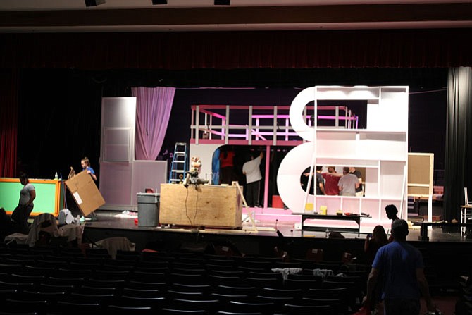 Set pieces assemble at the Herndon High auditorium for the production of the “Legally Blonde” musical. Show Dates will be April 22 at 7:30 p.m., April 23 at 7:30 p.m., and April 24 at 2 p.m.