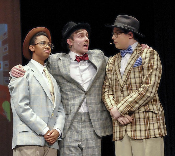 From left are Erin Hugee, Tyler Shores, and Samuel Zarek in Mt. Vernon High School’s production of “Guys and Dolls.”
