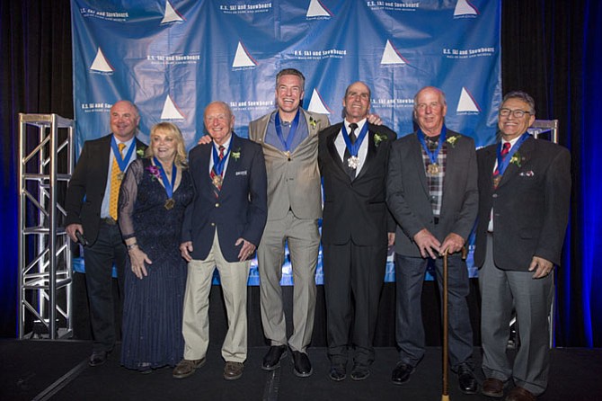 From left: Lessing Stern (representing Edgar Stern, deceased), Genia Fuller, Harry Kaiser, Chris Klug, Bob Salerno, Jim Martinson and David Ingemie
