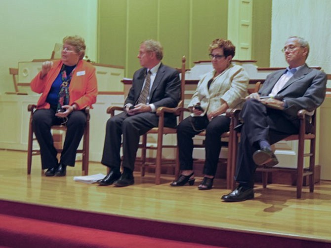 Panelists discuss Virginia parole policy at a Panel on Probation held April 20 at Rock Spring UCC. From left are Gail Arnall, Bill Richardson, Faye Taxman and Al Schuman.
