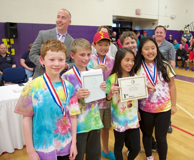 The Nysmith Brainy Bunch - Ashley Nguyen, Christian Schipma, Sean Gillen, Emma Jing, Spencer Huang and Chandler Wimmer - wins the Virginia State Odyssey of the Mind.
