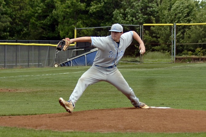 Centreville starting pitcher Carter Egbers struck out 12 in six innings against Herndon on Saturday.