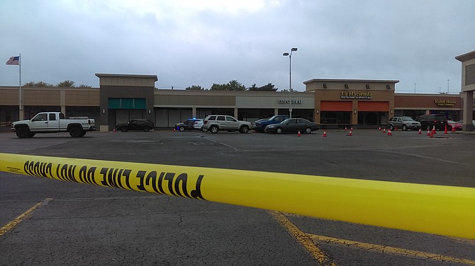 Police block off Brookfield Plaza in Springfield following a robbery on Saturday, May 21.