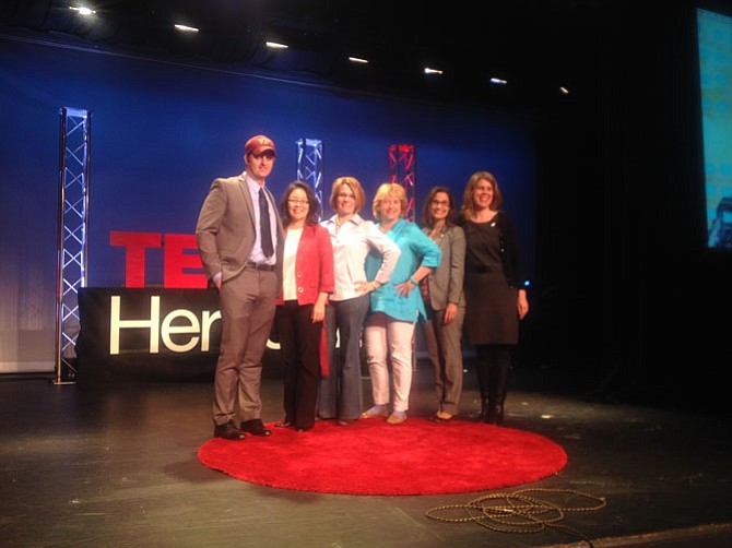 From left, Joseph Plummer with Herndon councilmember Grace H. Wolf, Town of Herndon Mayor Lisa Merkel, councilmember Sheila Olem, Delegate Jennifer Boysko, and Vice Mayor Jennifer Baker.
