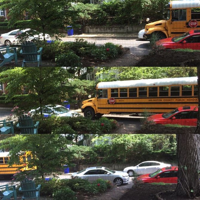  A wrong-way car and a school bus have a near miss.
