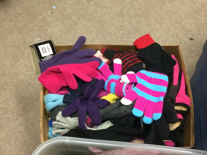 Boxes of gloves, hats and scarves were collected by Thomas Jefferson Middle School students.
