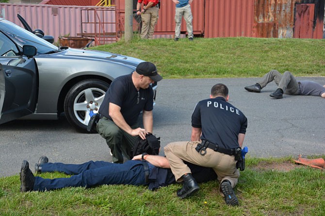 Herndon Police Officers practice their first response medical skills during a training session with the Fairfax County Fire & Rescue Department.