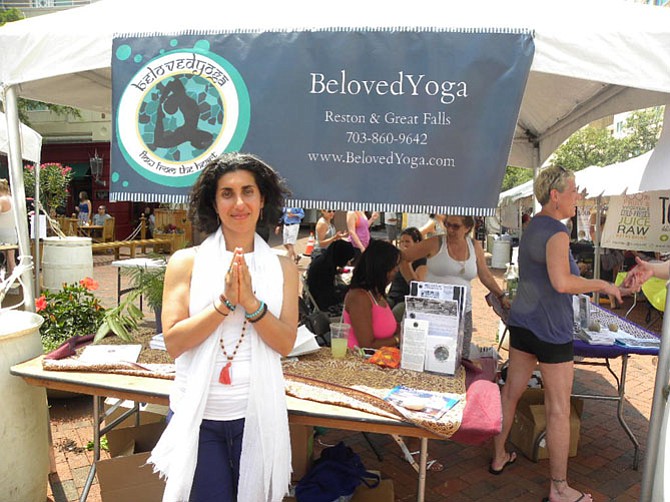 Maryam Ovissi, of Beloved Yoga, at the Love Your Body Yoga Festival in Reston Town Center, an event she organized that is in its eighth year.