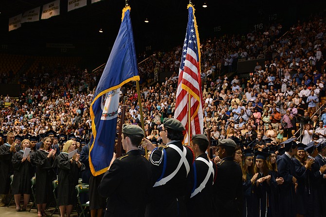 Junior ROTC members present the colors at the June 21 South County High School Graduation.