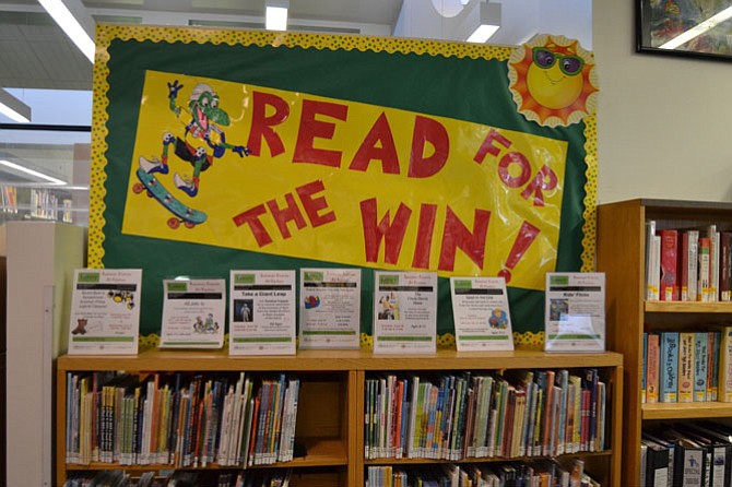 The "Read to Win" bulletin board, made by one of the staff members at the Reston Regional Library. 

