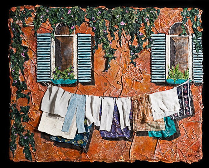 Ronni Jolles - Clothesline on a Hot Day, layered paper fabric & acrylic.
