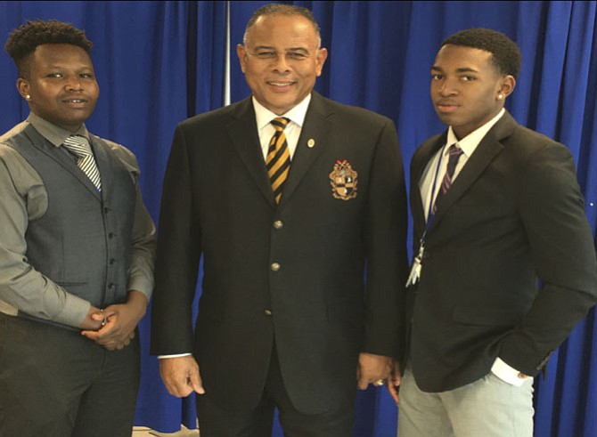 From left are Joseph Randiki, Laurel High School; Charles M. Coffin, Jr., ZUL Chapter mentor, and DaSean Gallishaw, Westfield High School, at Hampton University
