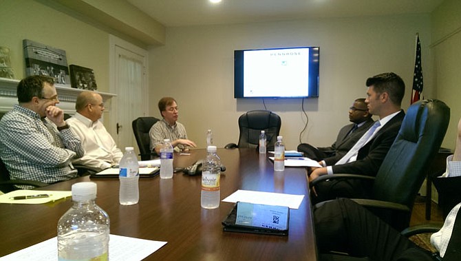 Mario Wells (right), multifamily development officer with Community Housing Partners, and Robert Brant, an attorney with development partner Arlington-based firm Walsh Colucci Lubeley & Walsh, met with members of the Mount Vernon-Lee Chamber of Commerce Legislative Affairs Committee July 6 to give the latest updates on the North Hill project.
