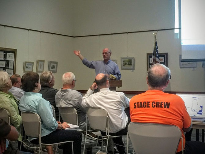 Bill Canis, president of Great Falls Citizens Association, urged the 50 people who attended a Great Falls Citizens Association Town Hall meeting Monday, July 18 to get involved on three land use cases before the Planning Commission and Board of Supervisors. He told membership that GFCA has initiated a stormwater management task force.
