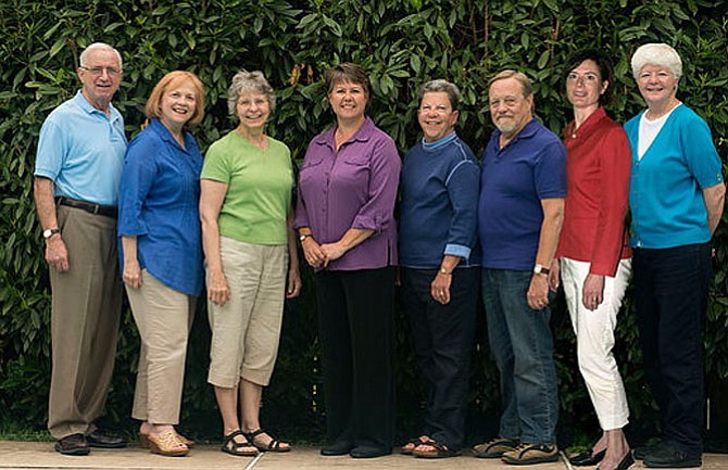 The Peace Mountain Theatre Company steering committee, from left:  Hal Freed, Laurie Freed, Leah Mazade, Natalie McManus, Peri Schuyler, Steve Alkire, Kristin White, and Nancy Eynon Lark.
