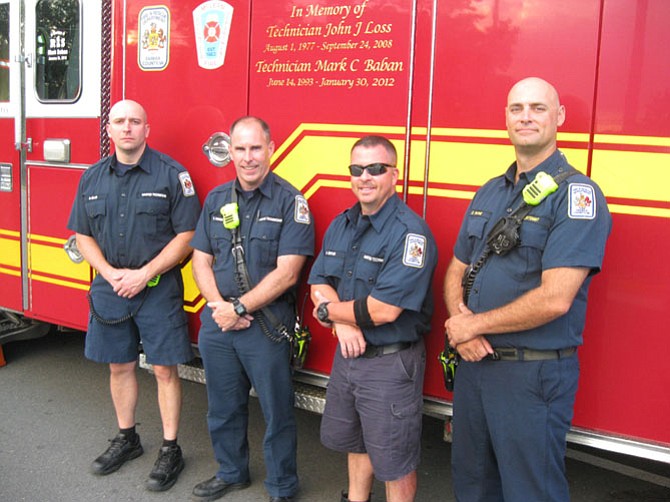 Firefighters from McLean Fire and Rescue Station No. 401: Master Technicians Brian Giller, Tom Ferguson, Mark Butler and Lieutenant Ed Payne visited the retirement community.