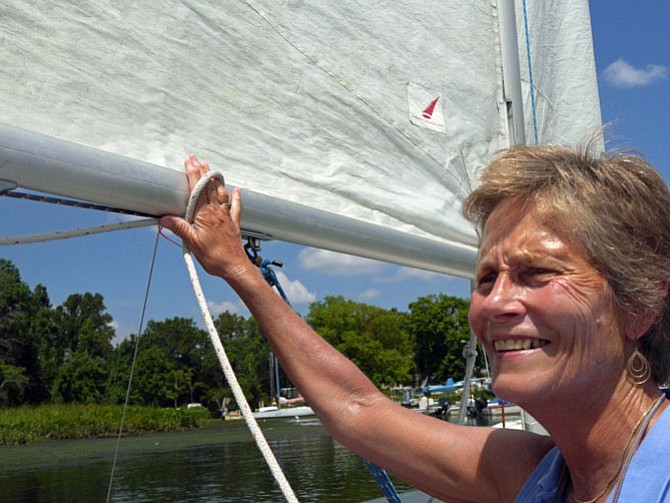 Joan Darrah, senior sailing instructor at the Mariner Sailing School at Belle Haven Marina, looks out at the water. “Sailing — what a skill. There aren’t many activities that in 10 hours can give a person the ability to do something.”