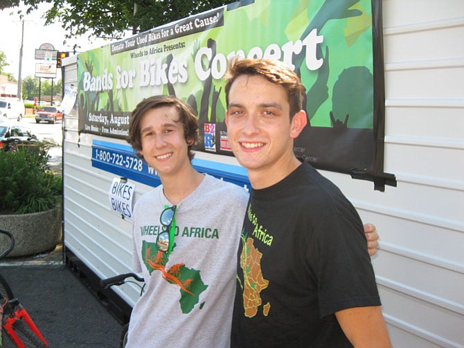 Organizers of the Wheels-to-Africa bike collection and Bands for Bikes rock concert Jack Lichtenstein, 16, of McLean and Winston Duncan, 21, of Arlington.   The event was held for the third year on Saturday, Aug. 20 at the Old Firehouse in McLean.
